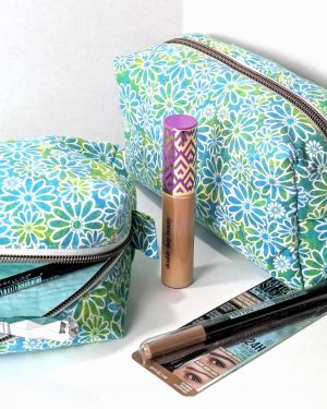 Quilted Makeup Bag Handmade Blue Green Flower Power