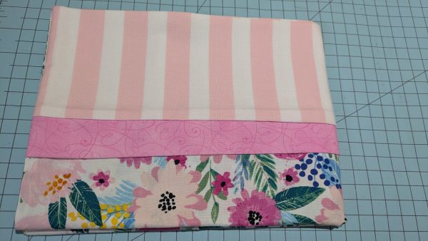 Handmade Cotton Pillowcase – Standard/Queen Size – Pink Floral & Stripe – Holiday or Birthday Gift