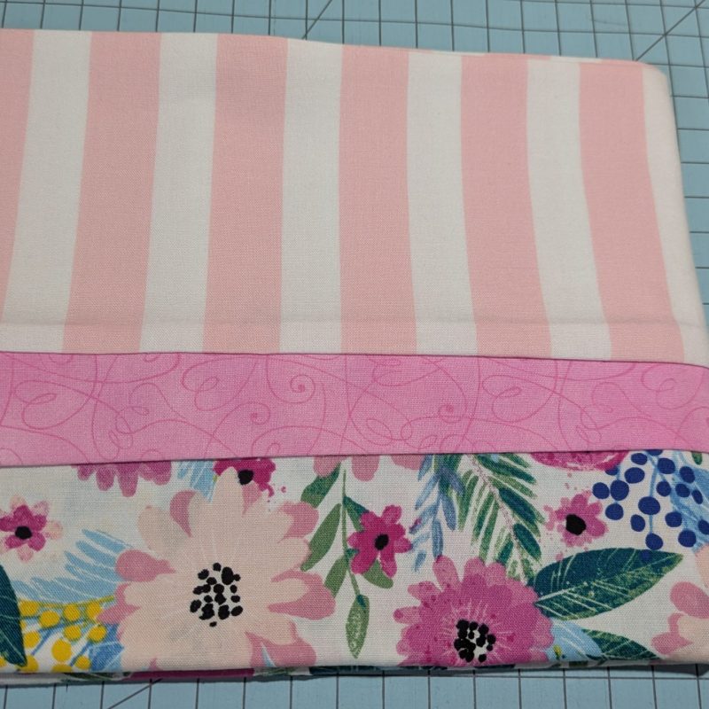 Handmade Cotton Pillowcase – Standard/Queen Size – Pink Floral & Stripe – Holiday or Birthday Gift