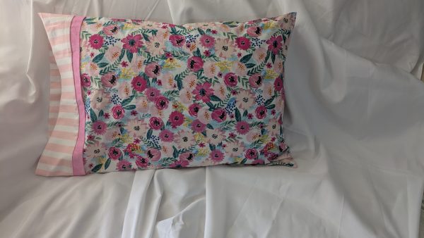 Handmade Cotton Pillowcase – Standard/Queen Size – Pink Floral & Stripe – Holiday or Birthday Gift - Image 5