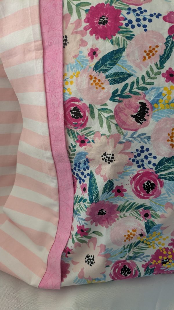 Handmade Cotton Pillowcase – Standard/Queen Size – Pink Floral & Stripe – Holiday or Birthday Gift - Image 3