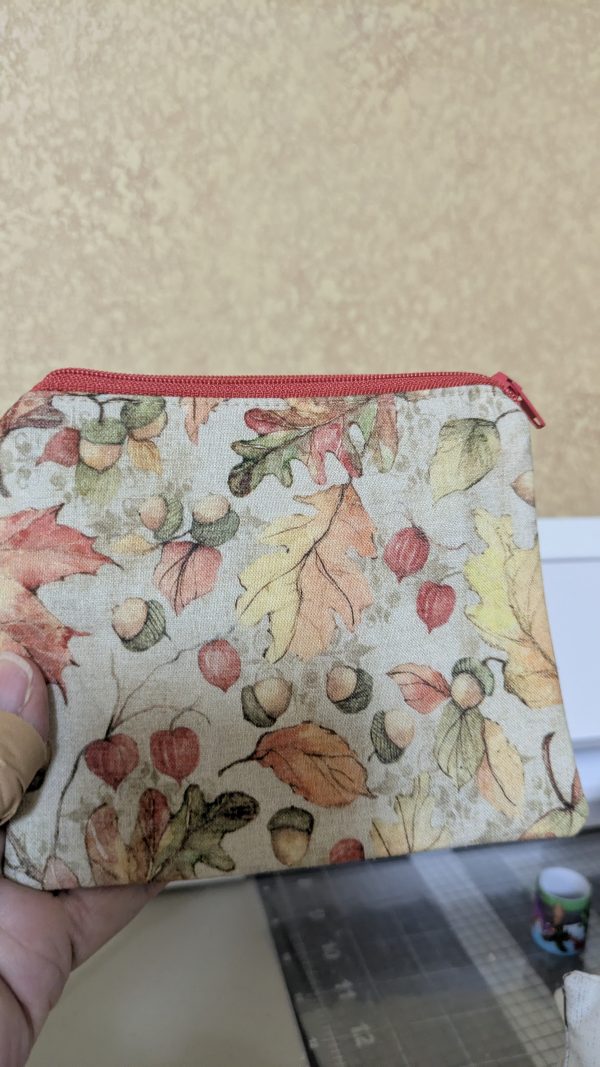 Handmade Autumn/Fall Keychain Wallet — Mini Fabric Zipper Pouch  100% Cotton Pocketbook, Tote Organizer, Coin & Card Holder