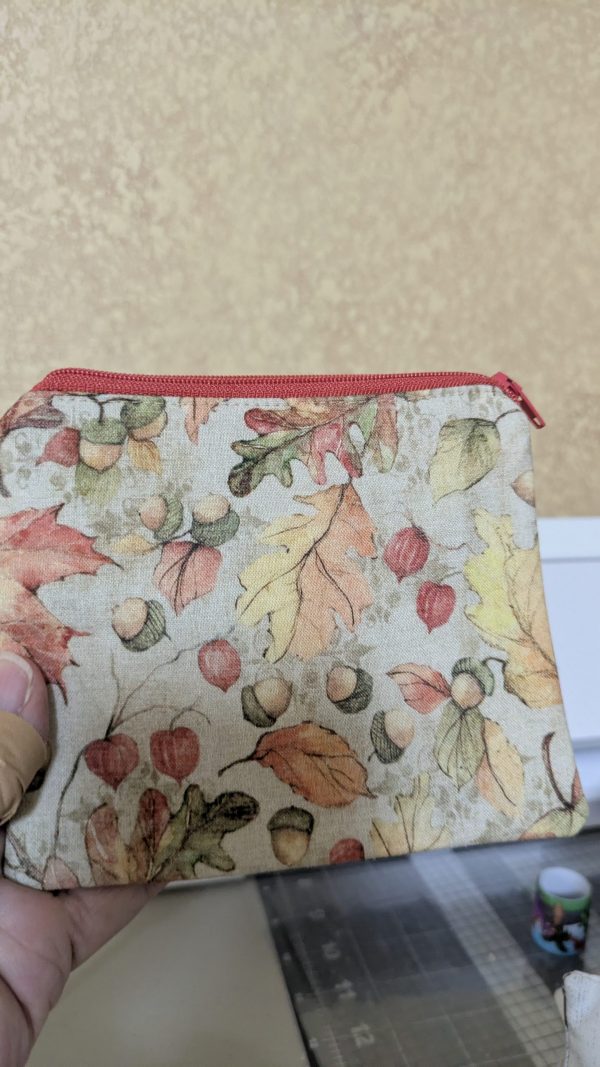 Handmade Autumn/Fall Keychain Wallet — Mini Fabric Zipper Pouch  100% Cotton Pocketbook, Tote Organizer, Coin & Card Holder - Image 2