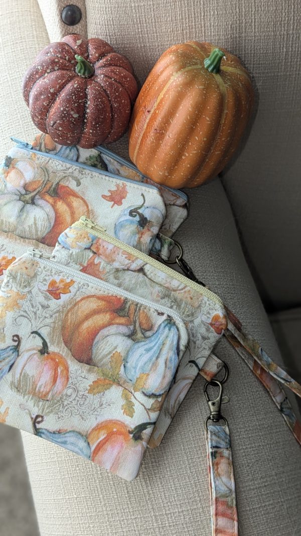 Handmade Autumn/Fall Keychain Wallet — Mini Fabric Zipper Pouch 100% Cotton Pocketbook, Tote Organizer, Coin & Card Holder