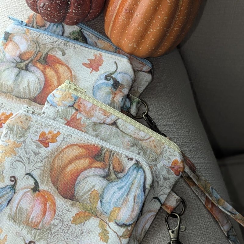 Handmade Autumn/Fall Keychain Wallet — Mini Fabric Zipper Pouch 100% Cotton Pocketbook, Tote Organizer, Coin & Card Holder