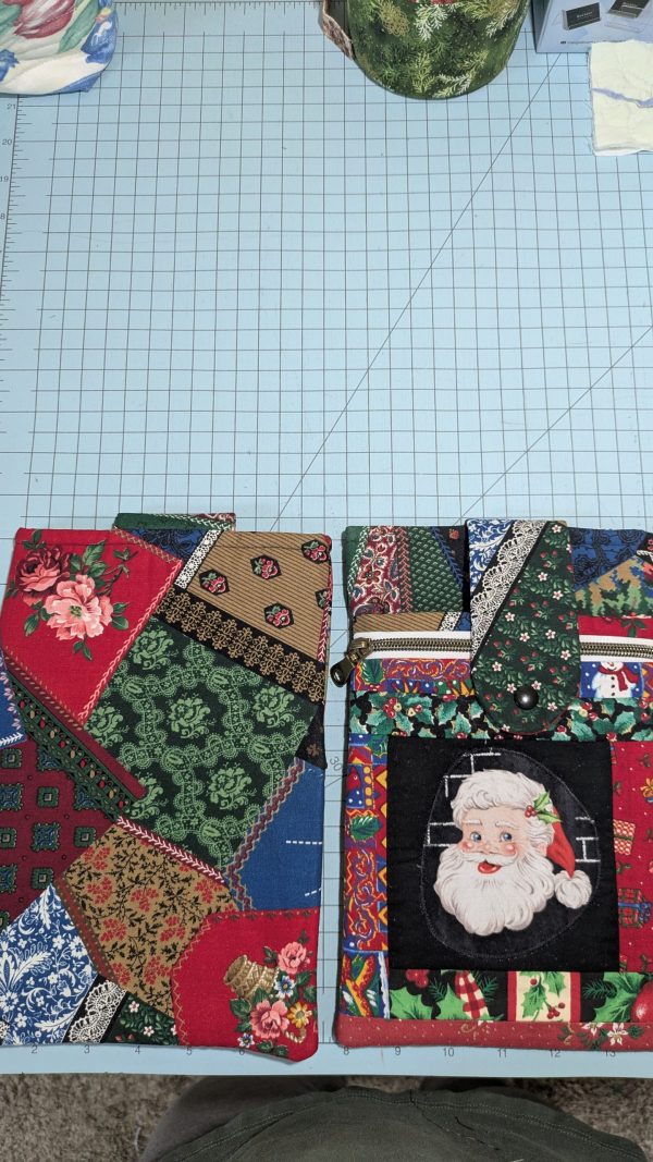 Handmade Book Sleeves with Zipper Pocket is Essential |Santa with 2 Bells | Red, Green, Black and Gold | Small & Large Sizes - Image 11