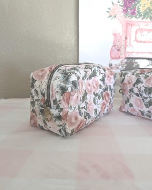 Vintage Rose Quilted Makeup Bag Handmade