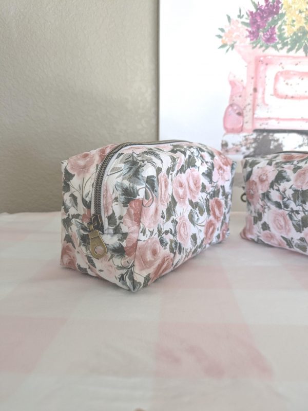 Vintage Rose Quilted Makeup Bag Handmade