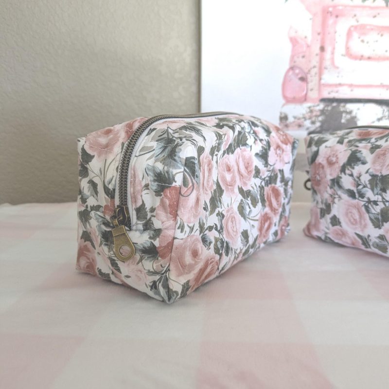 Vintage Rose Quilted Makeup Bag Handmade