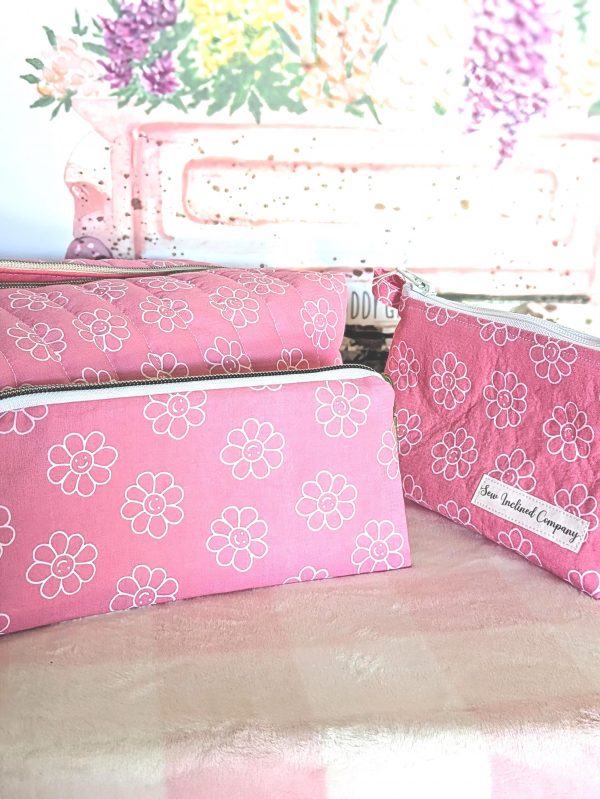 Peachy Pink Flower Power Quilted Pencil Case Handmade - Image 5
