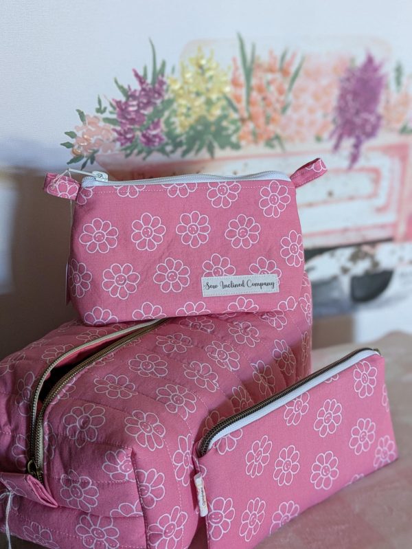 Peachy Pink Flower Power Quilted Pencil Case Handmade - Image 6