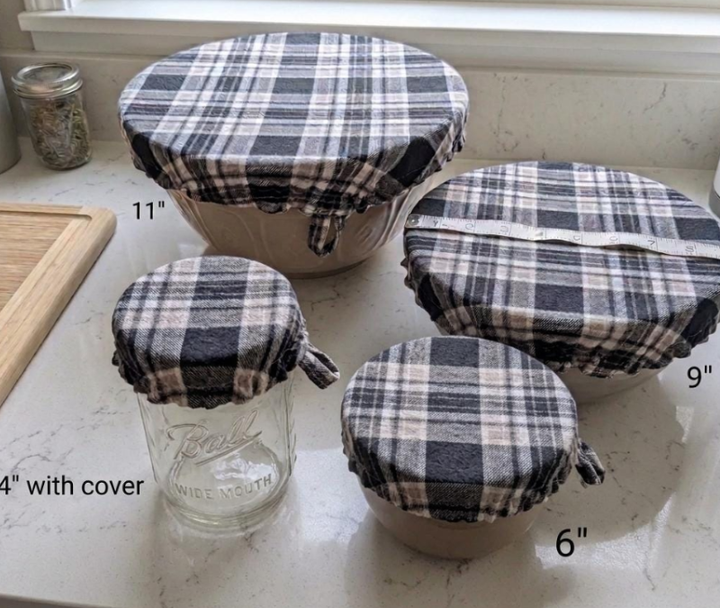 Set of 4 Cotton Bowl Covers | French Bakery Sourdough Proofing Covers | Farmhouse Kitchen Storage