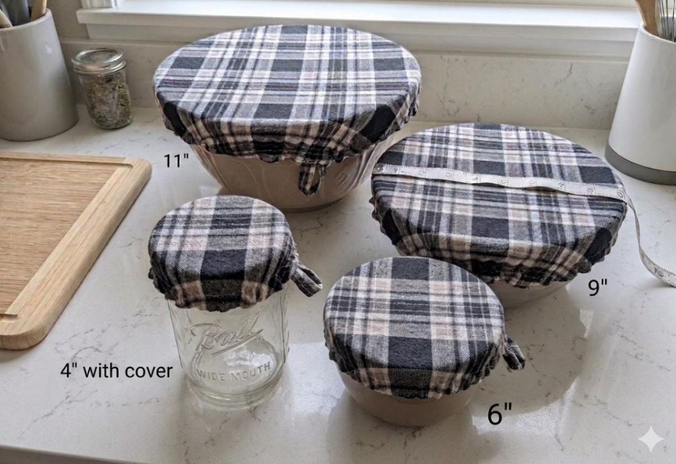 Set of 4 Cotton Bowl Covers | French Bakery Sourdough Proofing Covers | Farmhouse Kitchen Storage