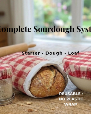 Sourdough Baking Set | 3 Piece Cotton Bread Bag Bowl and Jar Covers