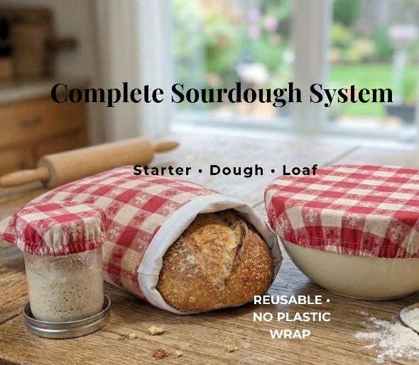 Sourdough Baking Set | 3 Piece Cotton Bread Bag Bowl and Jar Covers